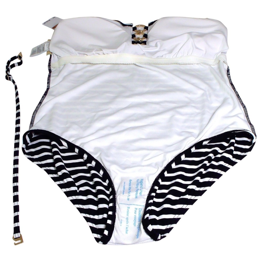 Michael Kors Swimsuit Womens 12 One Piece Halter Monokini Stripe Black White - Picture 7 of 12